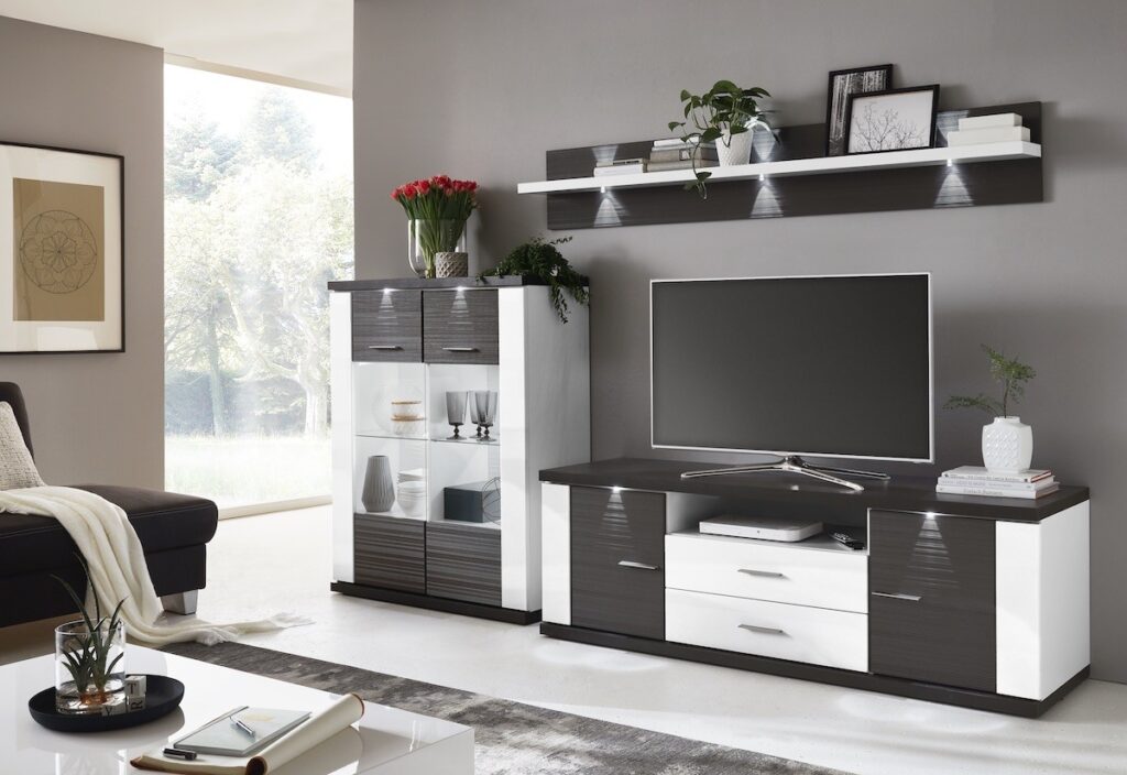 TV Regal und Vitrine in Schwarz-Weiß