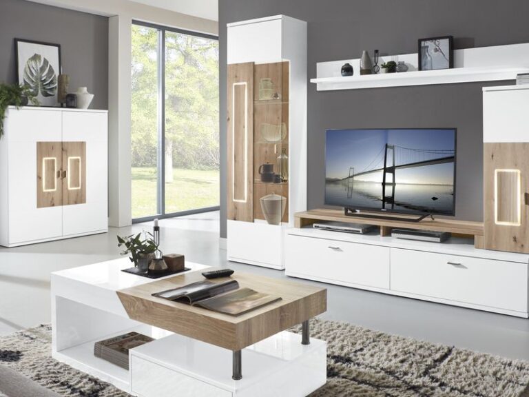 Moderne TV-Möbel in Weiß mit Holzdetails