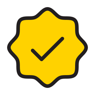 Yellow verification badge with checkmark