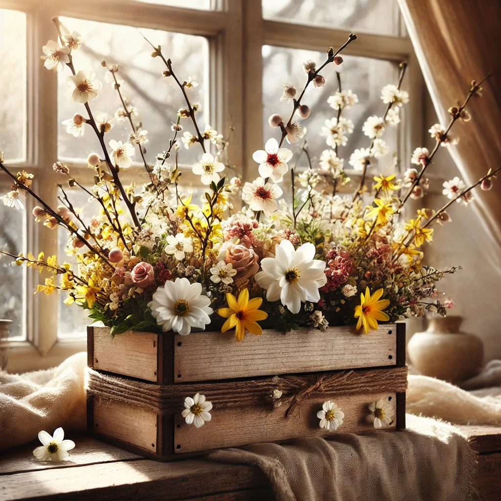 Verschiedene Blumenarten in einer Box