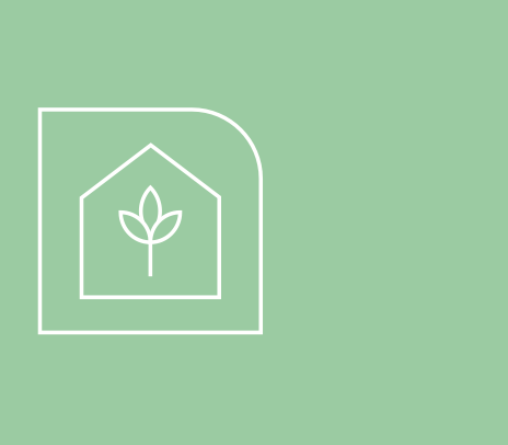 Icon für Nachhaltigkeit; Pflanze in einem Haus auf einem hellgrünen Hintergrund