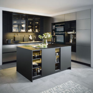 schueller kuechen Schueller Designkueche Mit Insel Schwarz Matt