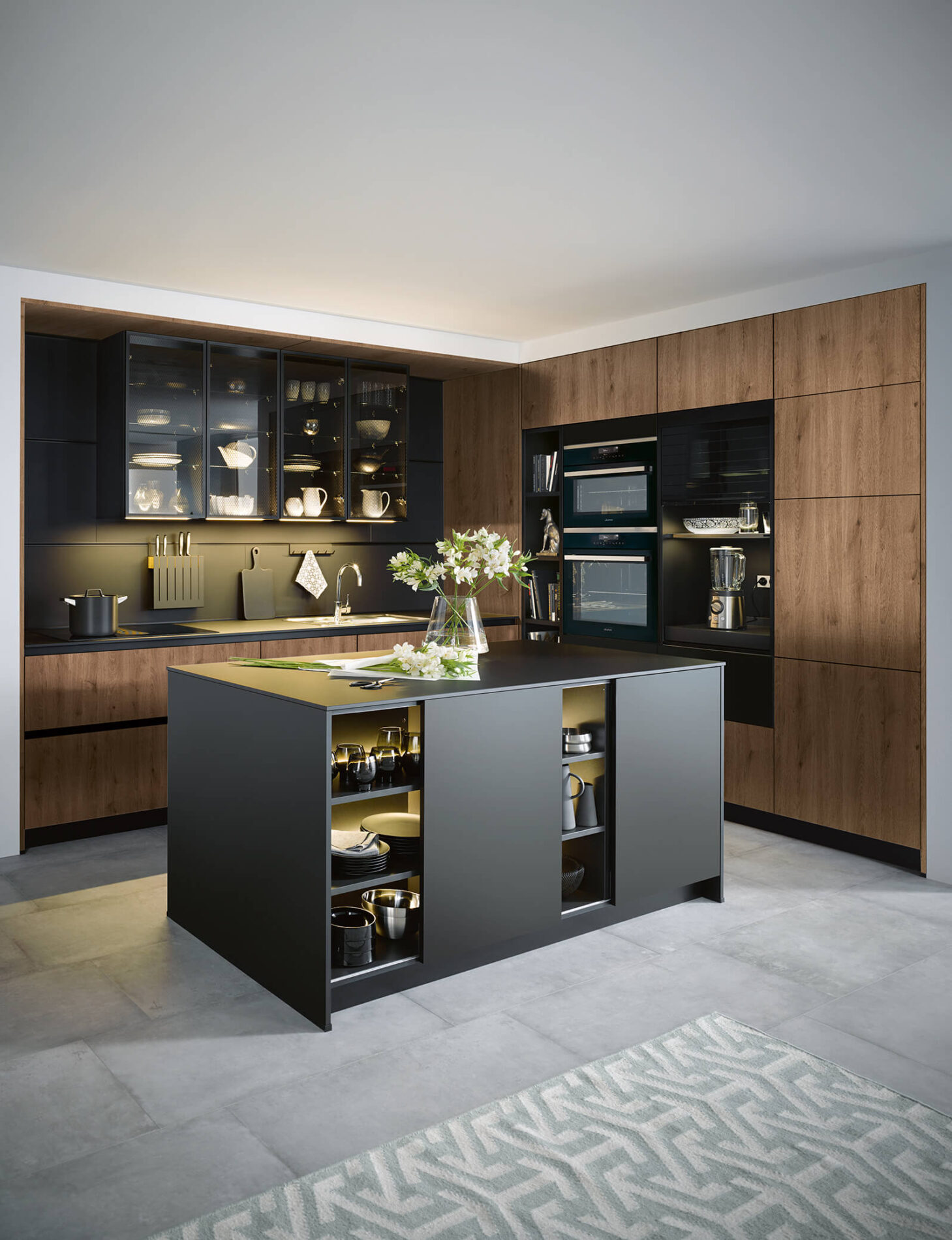 Schueller Designkueche Mit Insel Schwarz