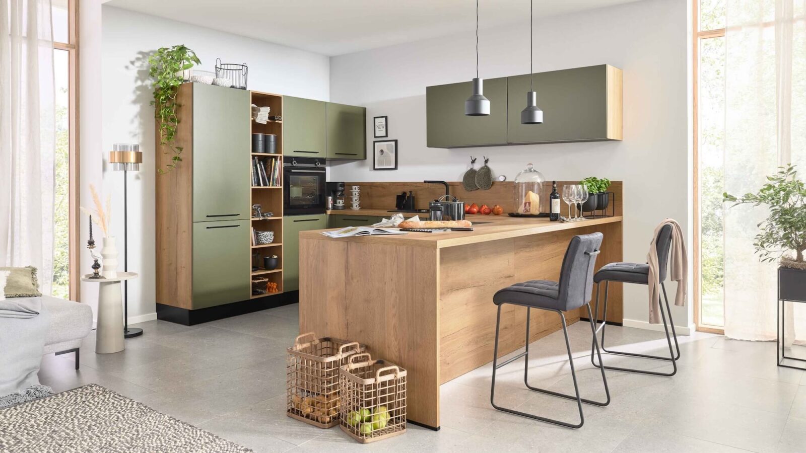 Interliving moderne U-Küche Olivgrün