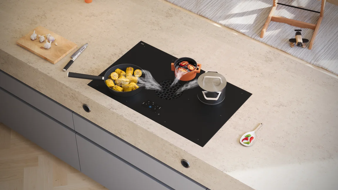 BORA Kochfeld mit Dunstabzug X Pure Max flächenbündig in heller Arbeitsplatte
